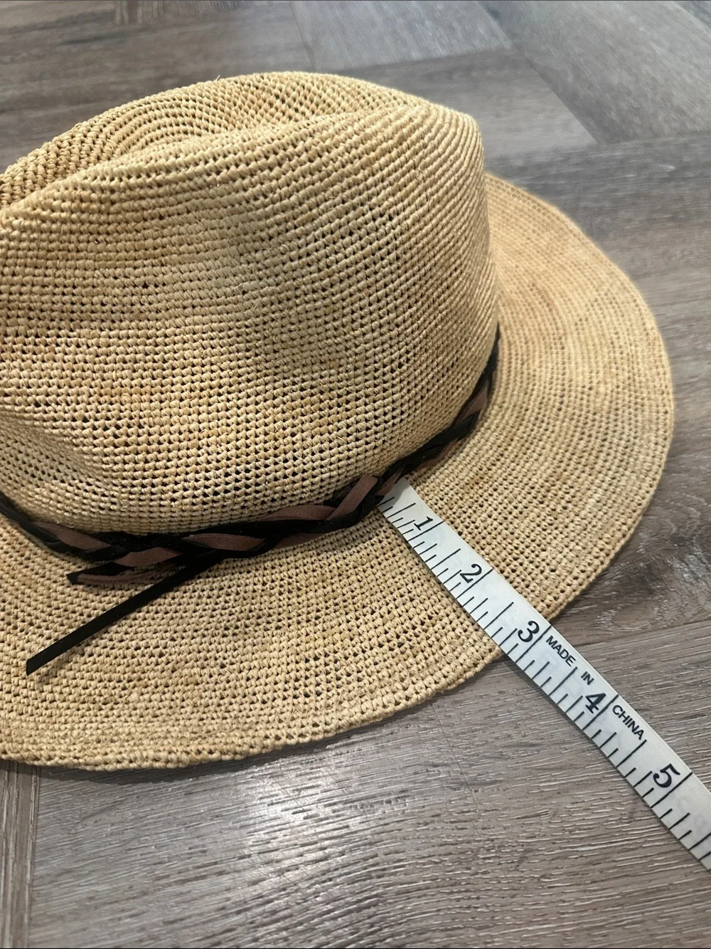 Anthropologie packable Straw Sun Hat with Braided Band - Natural Tan